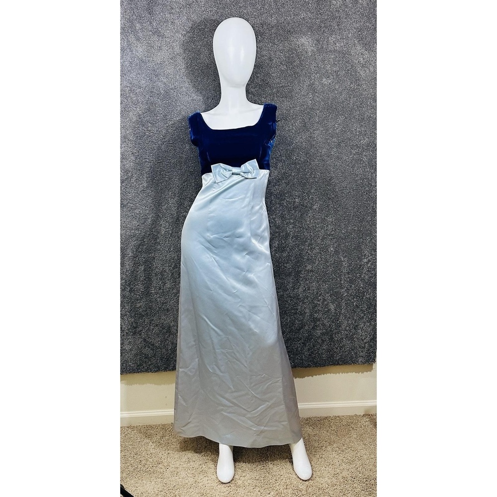 VTG Handmade Blue Velvet & Satin Formal Evening Gown One-of-a-Kind Prom Dress